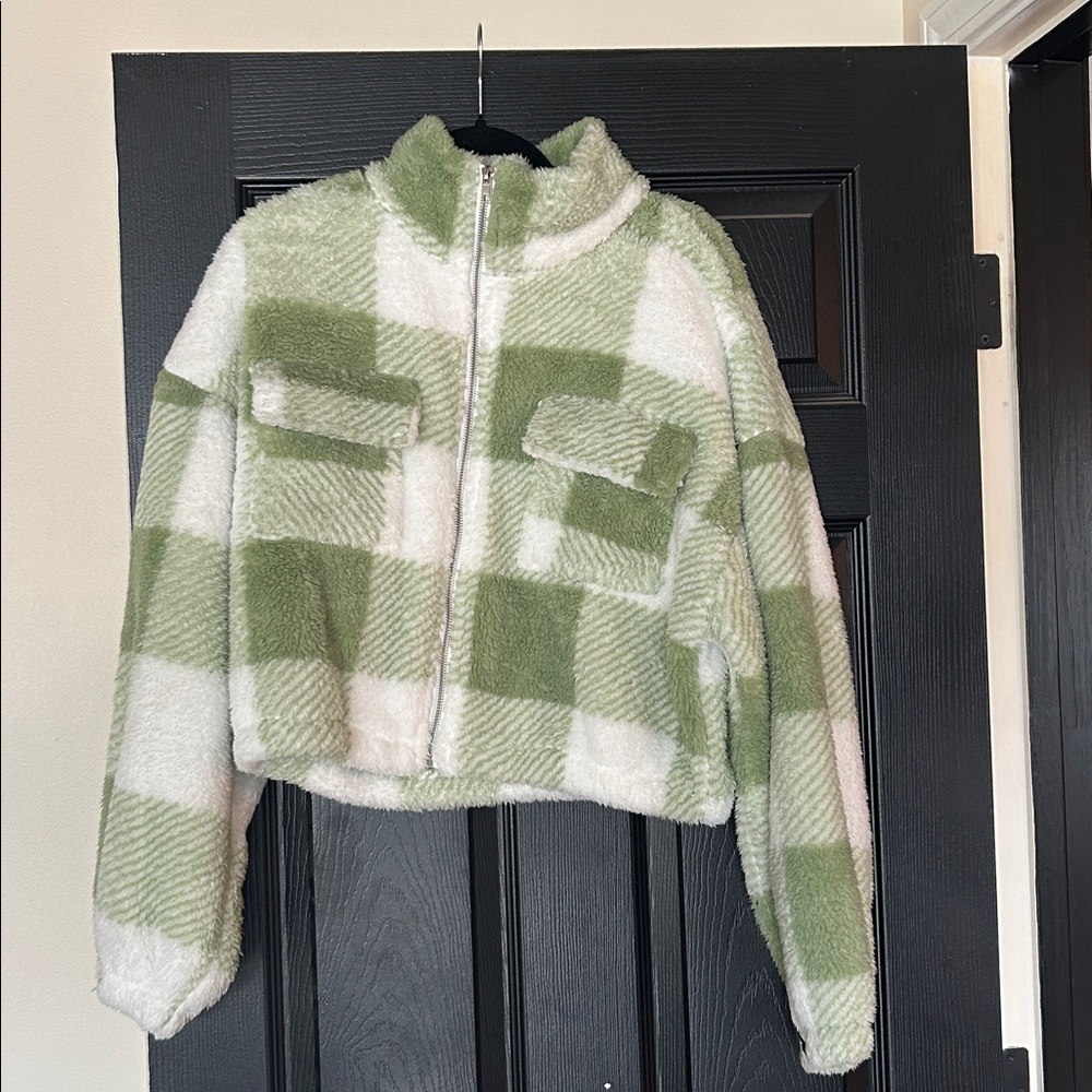 Le Lis Green and Cream Teddy Jacket